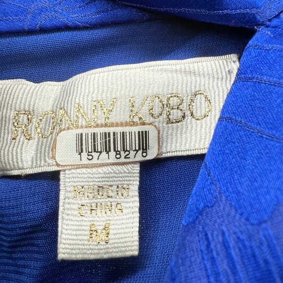 Ronny Kobo Virgo ruched floral satin sheath dress in blue silk blend, M - Picture 4 of 13